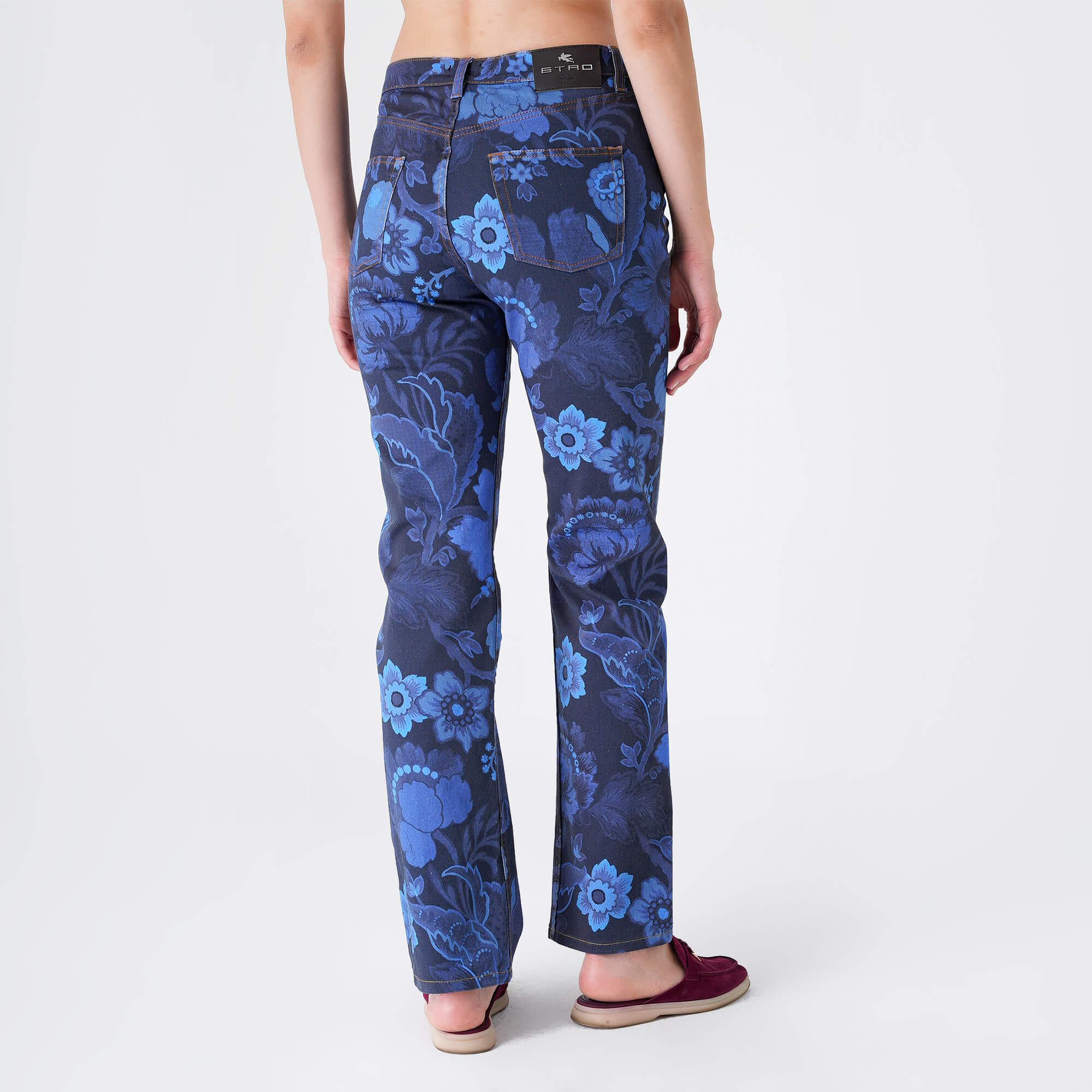 Etro - Navy Denim Floral Print Cotton Jeans